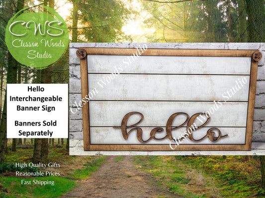 Hello Banner Sign Holder for Interchangeable Mini Banners