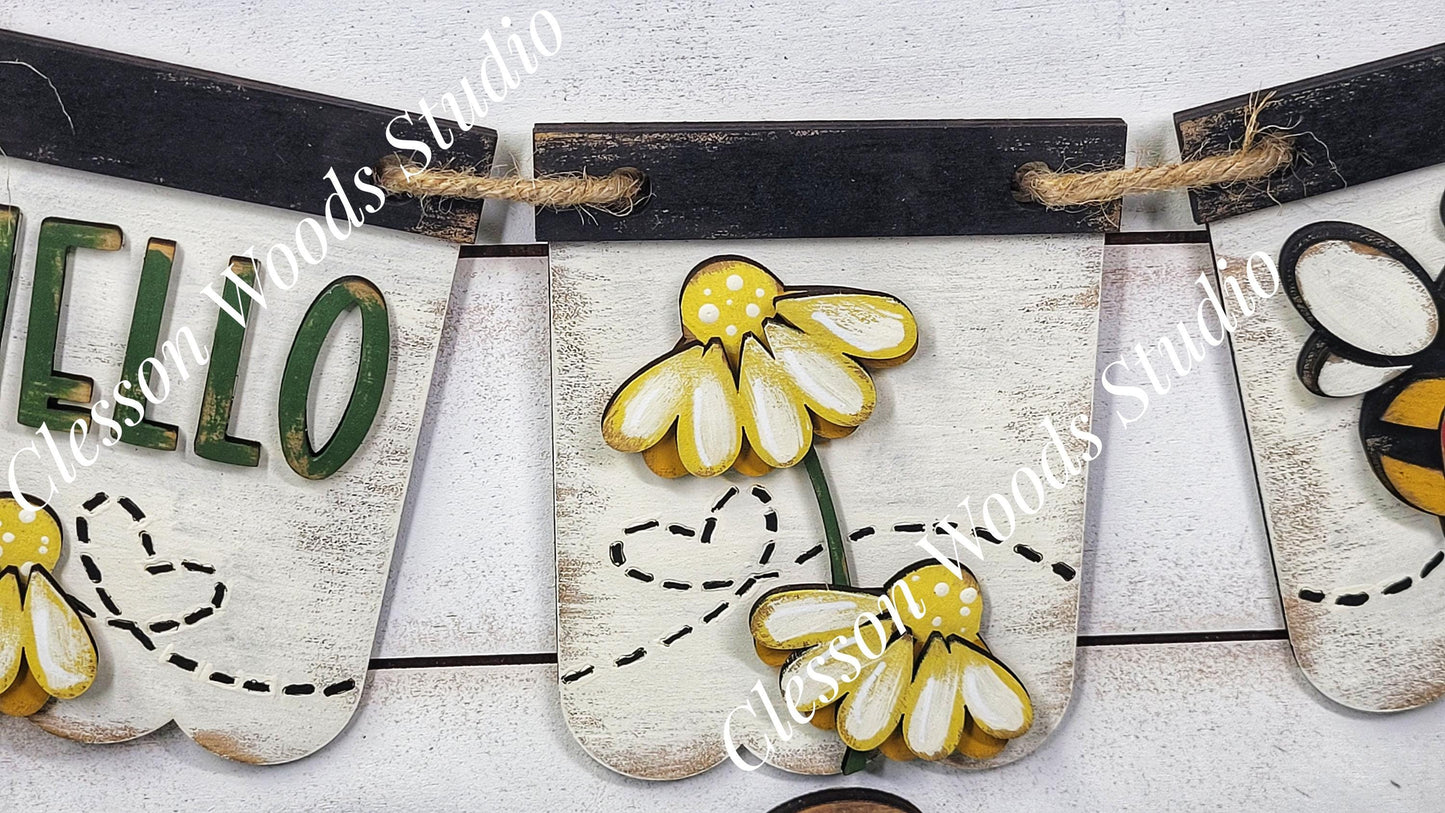 Hello Bee - Seasonal Interchangeable Banner Set for Fence & Framed Welcome and Hello Signs