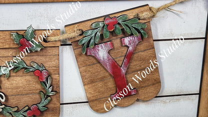 Christmas Wreath Joy - Seasonal Interchangeable Banner Set for Fence & Framed Welcome and Hello Signs