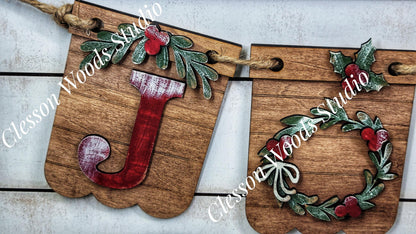 Christmas Wreath Joy - Seasonal Interchangeable Banner Set for Fence & Framed Welcome and Hello Signs