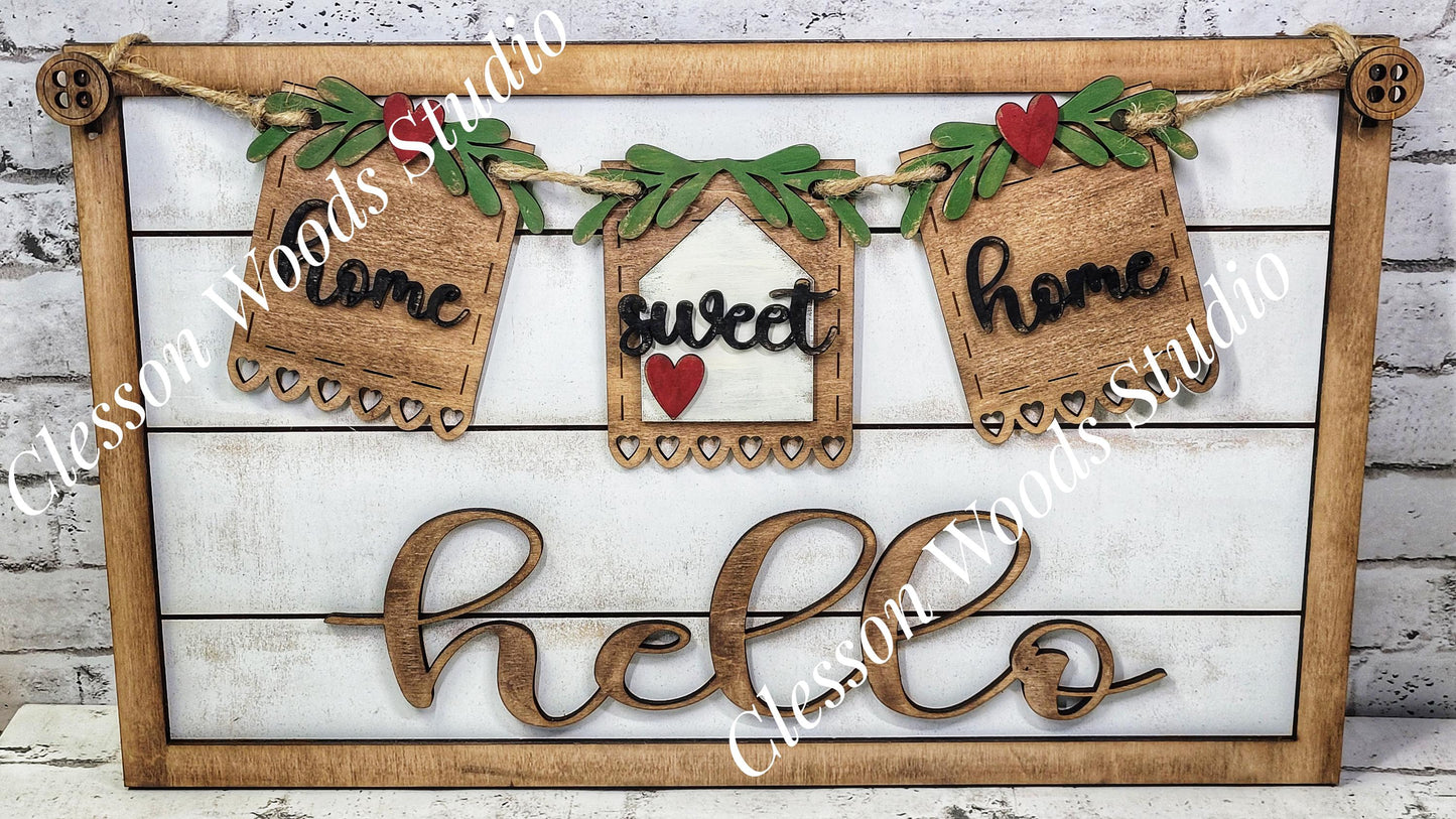 Home Sweet Home - Seasonal Interchangeable Banner Set for Fence & Framed Welcome and Hello Signs