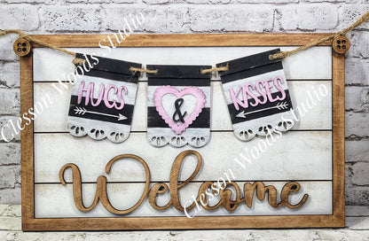 Hand-Painted Valentine Banner Set – Interchangeable Seasonal Sign Decor
