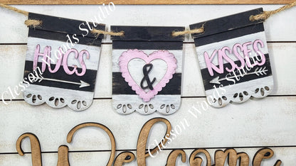 Hand-Painted Valentine Banner Set – Interchangeable Seasonal Sign Decor