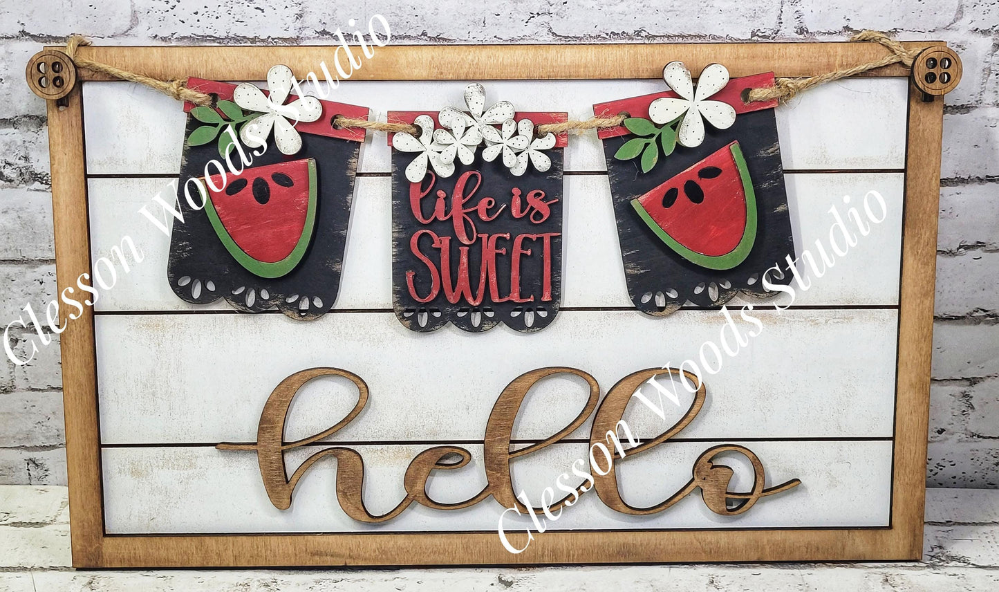 Hand-Painted Seasonal Banner Set – Interchangeable Wooden Sign Decor