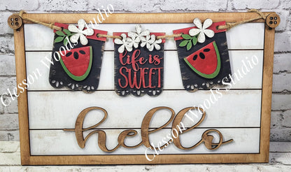 Hand-Painted Seasonal Banner Set – Interchangeable Wooden Sign Decor