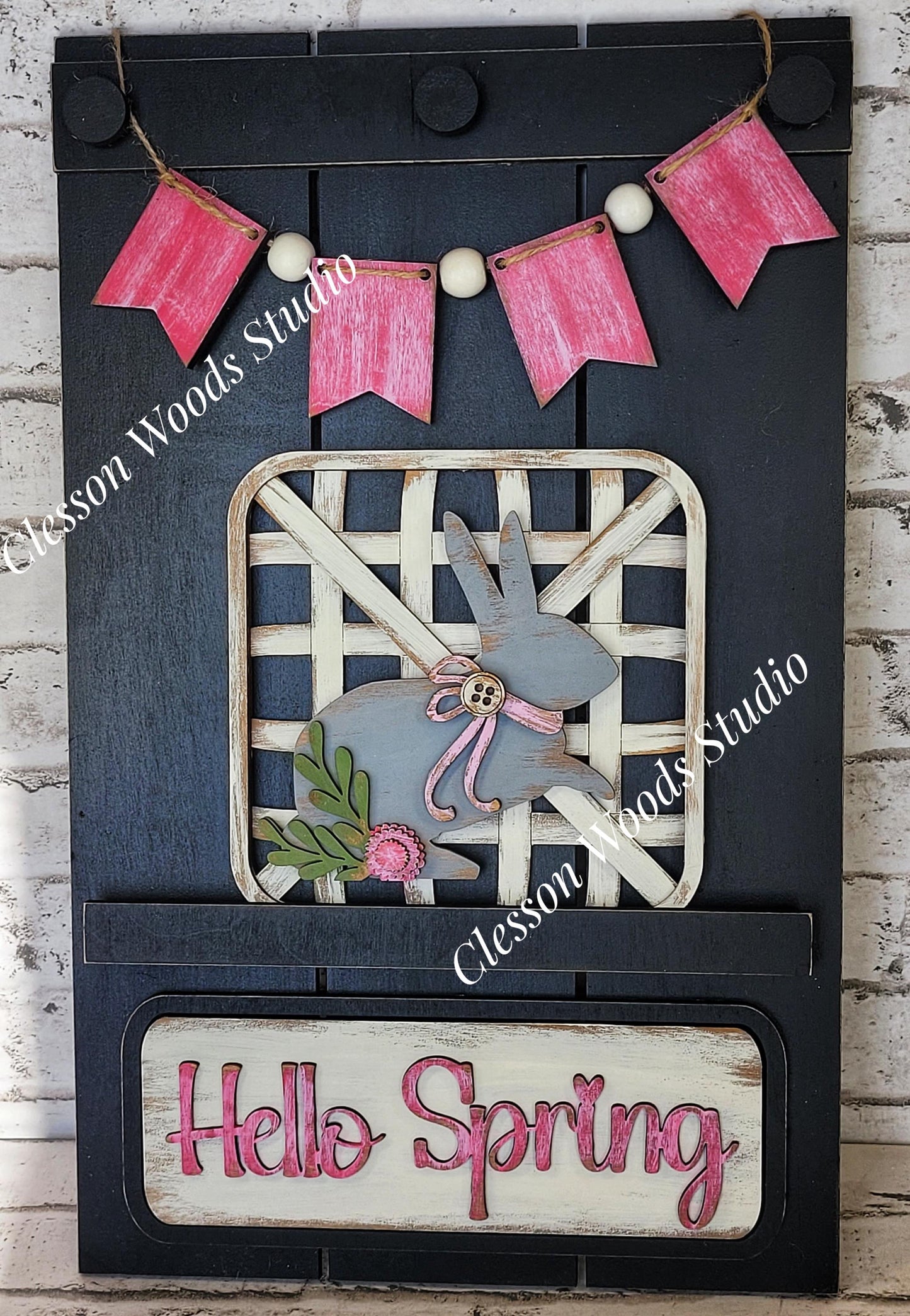 Hello Spring Bunny Tobacco Basket 3 Piece Set for Pallet Sign