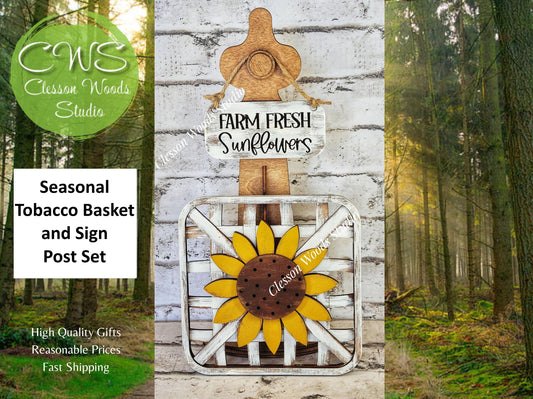 Sunflower Set Stained Stand Tobacco Basket Sign Post and Sign