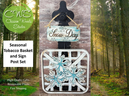 Snow Day Snowflake Set Black Stand Tobacco Basket Sign Post and Sign