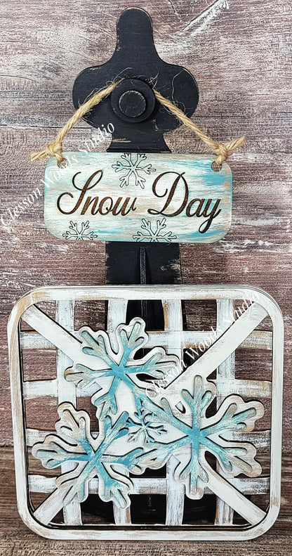 Snow Day Snowflake Set Black Stand Tobacco Basket Sign Post and Sign