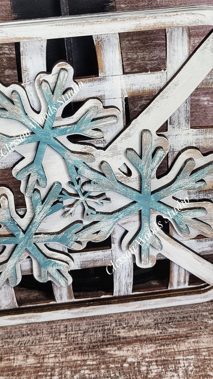 Snow Day Snowflake Set Stained Stand Tobacco Basket Sign Post and Sign