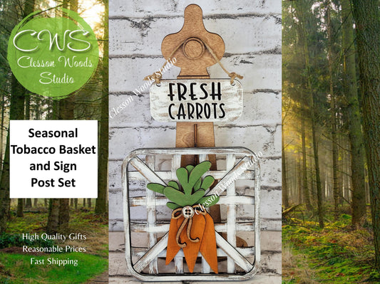 Carrot Patch Set Stained Stand Tobacco Basket Sign Post and Sign