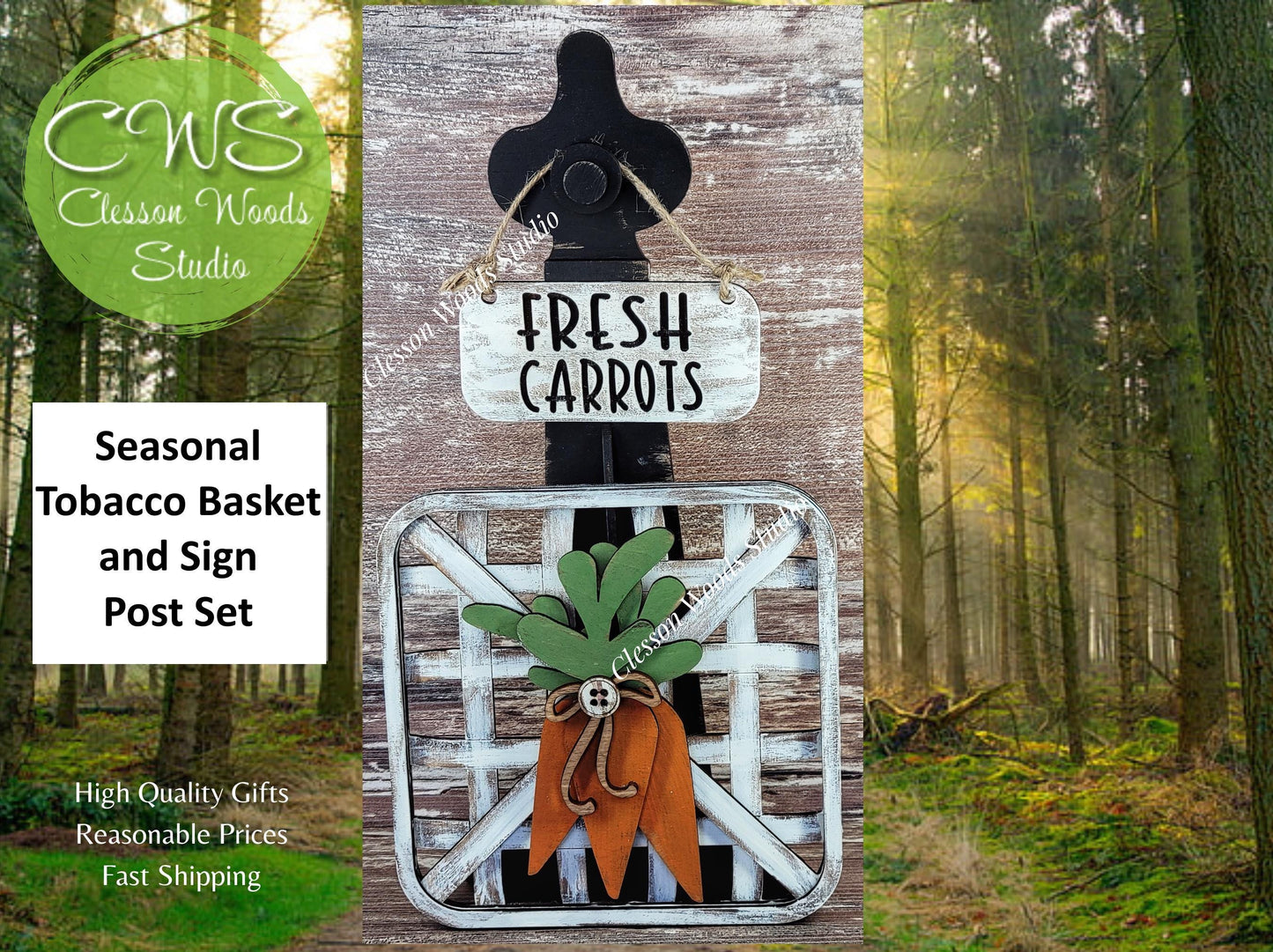 Carrot Patch Set Black Stand Tobacco Basket Sign Post and Sign