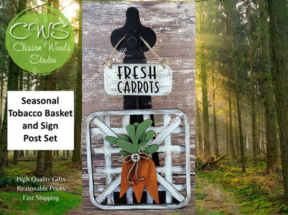 Carrot Patch Set Black Stand Tobacco Basket Sign Post and Sign