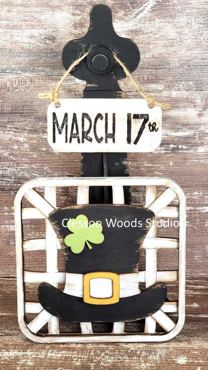 St. Patrick's Day Hat Set Black Stand Tobacco Basket Sign Post and Sign