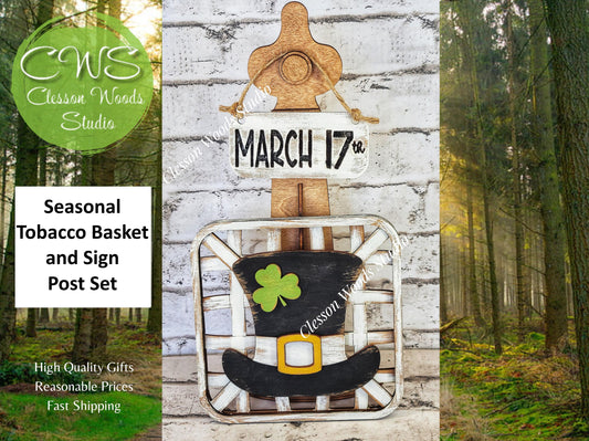 St. Patrick's Day Hat Set Stained Stand Tobacco Basket Sign Post and Sign