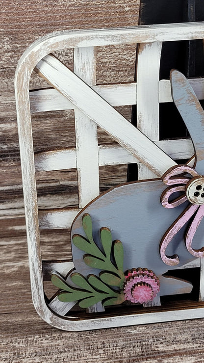 Hello Spring Bunny Set Stained Stand Tobacco Basket Sign Post and Sign