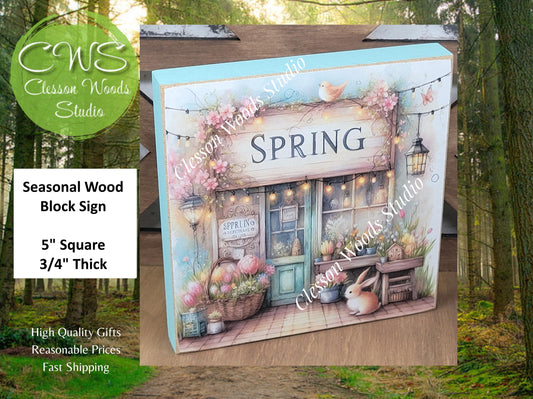 Spring Shops Collection #1 Wood Block Sign