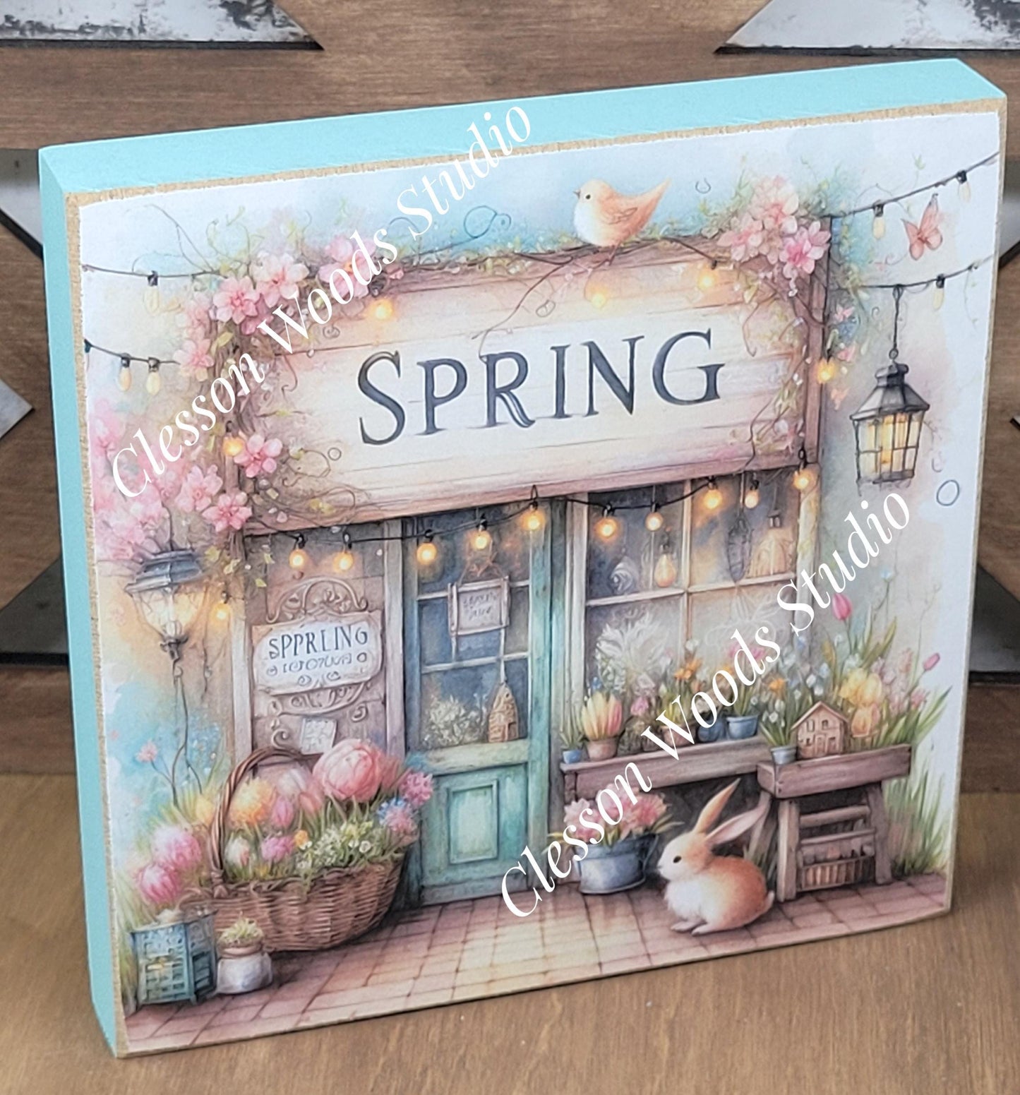 Spring Shops Collection #1 Wood Block Sign
