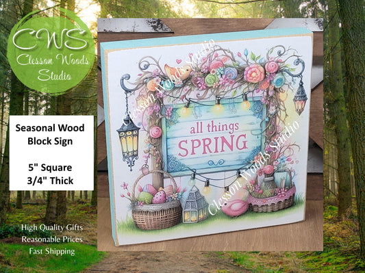 Spring Shops Collection #3 Wood Block Sign