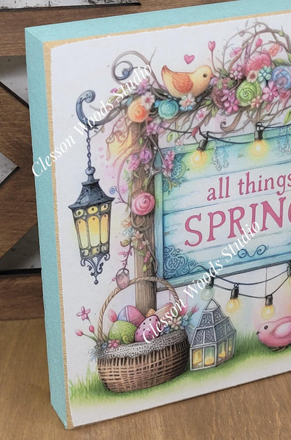 Spring Shops Collection #3 Wood Block Sign