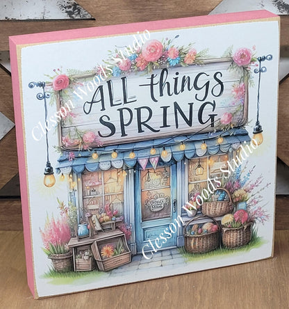 Spring Shops Collection #4 Wood Block Sign