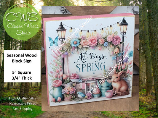 Spring Shops Collection #5 Wood Block Sign