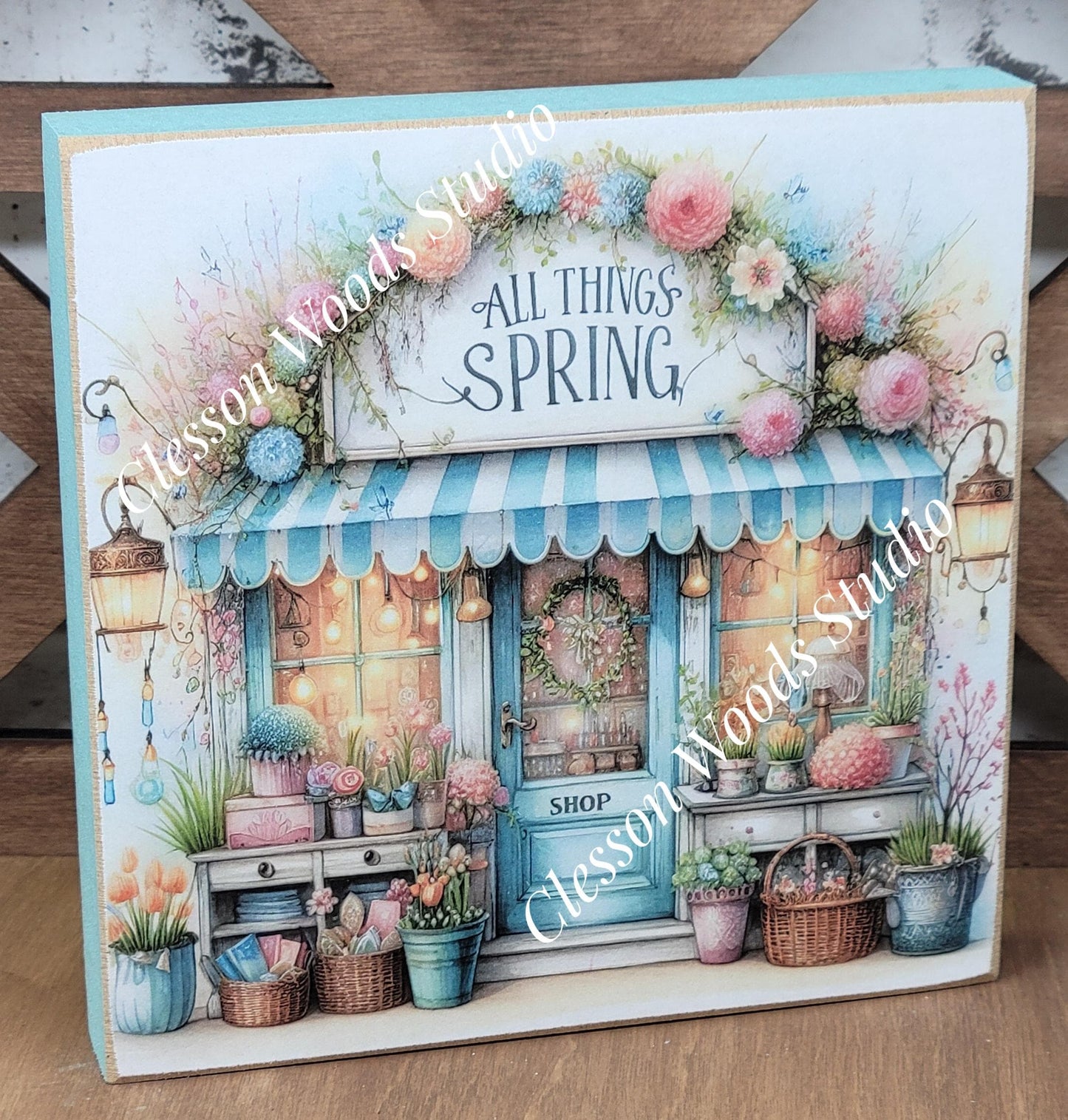 Spring Shops Collection #6 Wood Block Sign