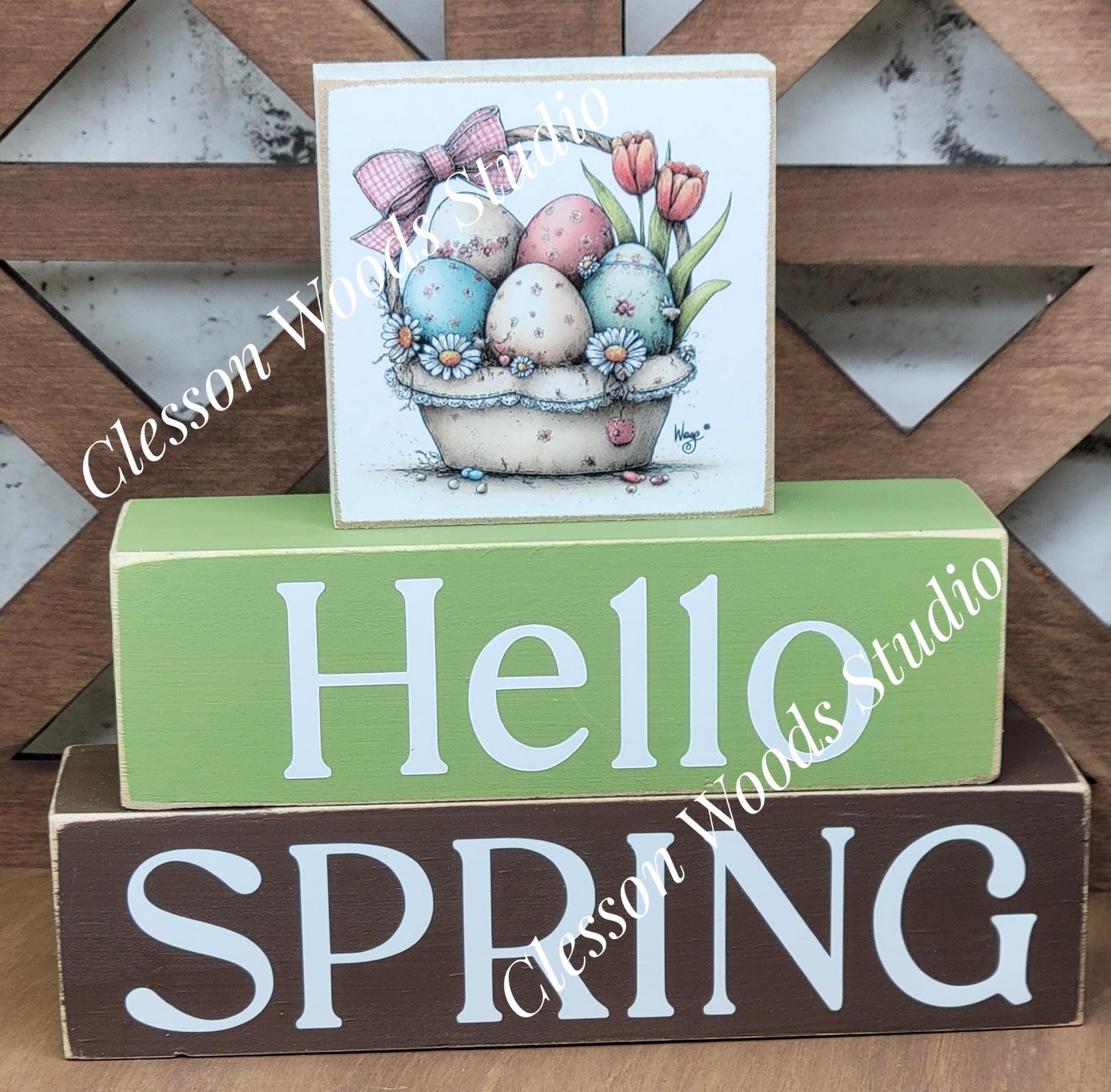 Hello Spring Wood Block Stack Easter Basket