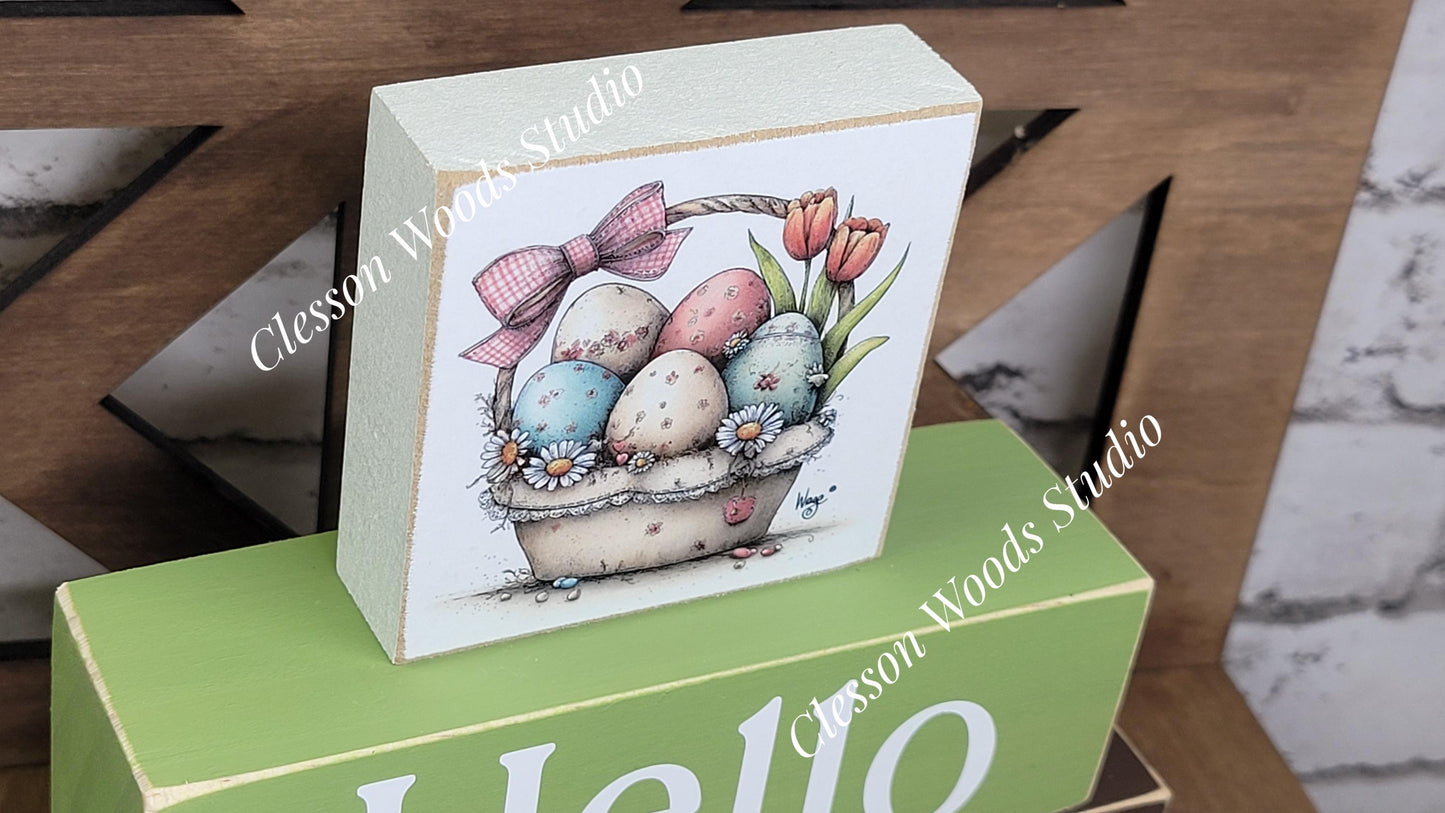 Hello Spring Wood Block Stack Easter Basket