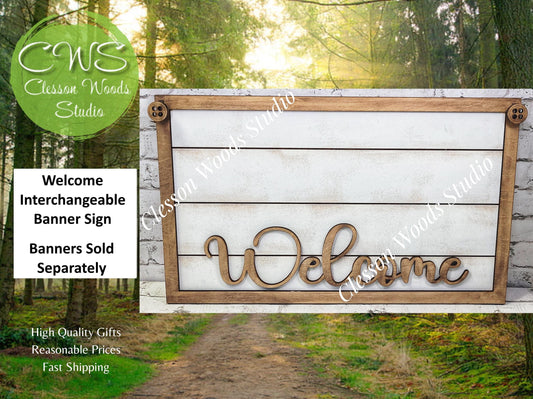 Welcome Banner Sign Holder for Interchangeable Mini Banners
