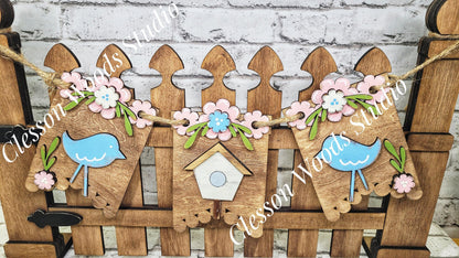 Spring Birdhouse Bluebird- Seasonal Interchangeable Banner Set for Fence & Framed Welcome and Hello Signs