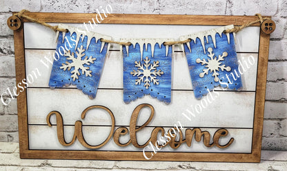 Winter Snowflakes - Seasonal Interchangeable Banner Set for Fence & Framed Welcome and Hello Signs