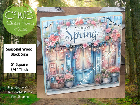 Spring Shops Collection #2 Wood Block Sign