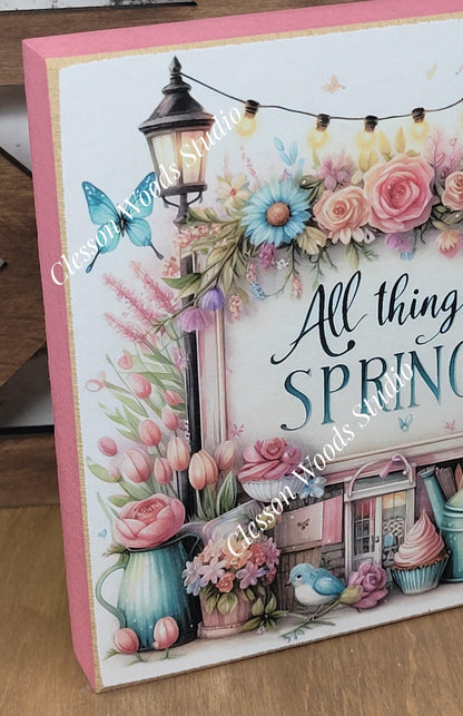 Spring Shops Collection #5 Wood Block Sign