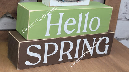 Hello Spring Wood Block Stack Easter Birdhouse