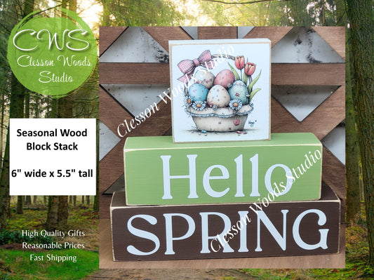 Hello Spring Wood Block Stack Easter Basket