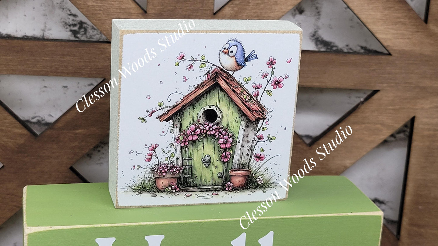 Hello Spring Wood Block Stack Easter Birdhouse