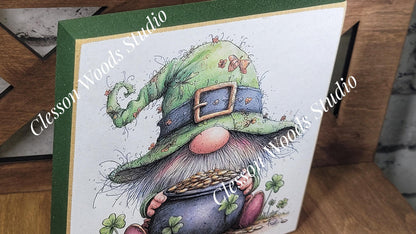 St Patrick's Day Gnome 6 Wood Block Sign