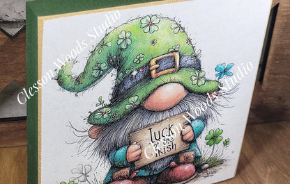 St Patrick's Day Gnome 5 Wood Block Sign