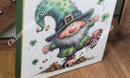 St Patrick's Day Gnome 3 Wood Block Sign