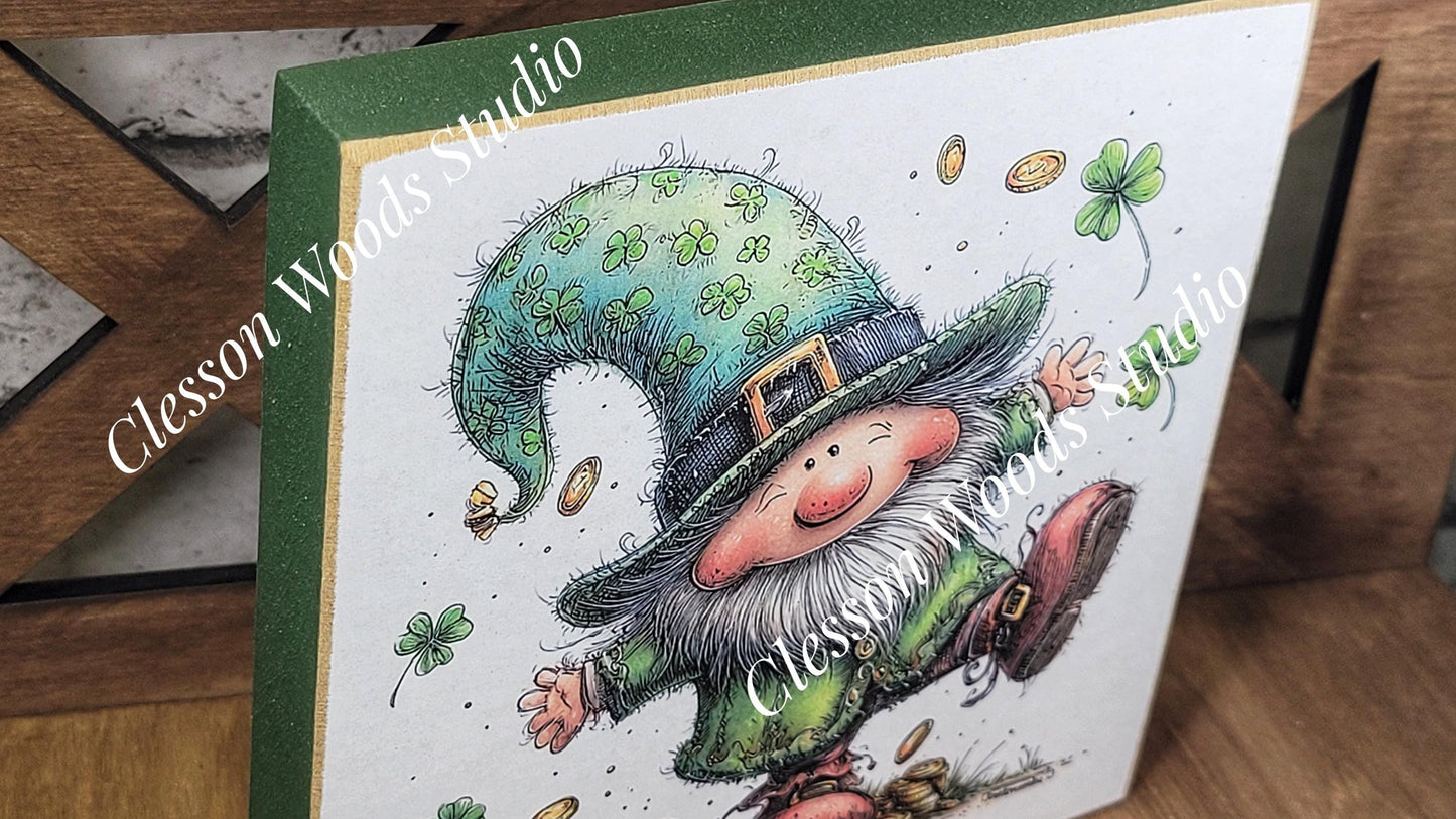 St Patrick's Day Gnome 3 Wood Block Sign