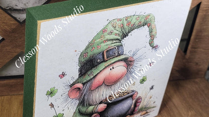 St Patrick's Day Gnome 1 Wood Block Sign
