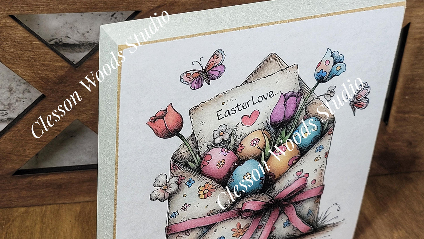 Easter Flowered Envelope Spring Wood Block Sign
