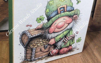 St Patrick's Day Gnome 4 Wood Block Sign