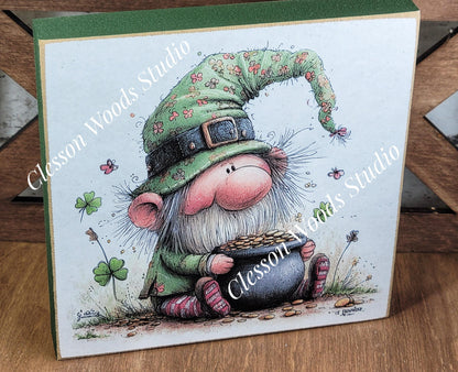 St Patrick's Day Gnome 1 Wood Block Sign