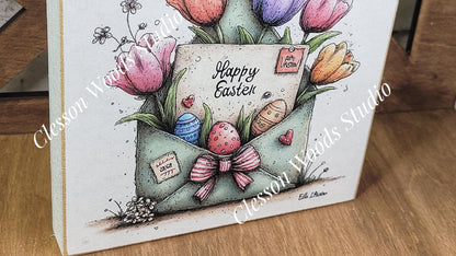 Easter Envelope Green Spring Wood Block Sign
