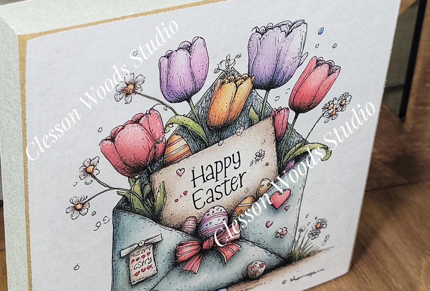 Easter Envelope Blue Spring Wood Block Sign