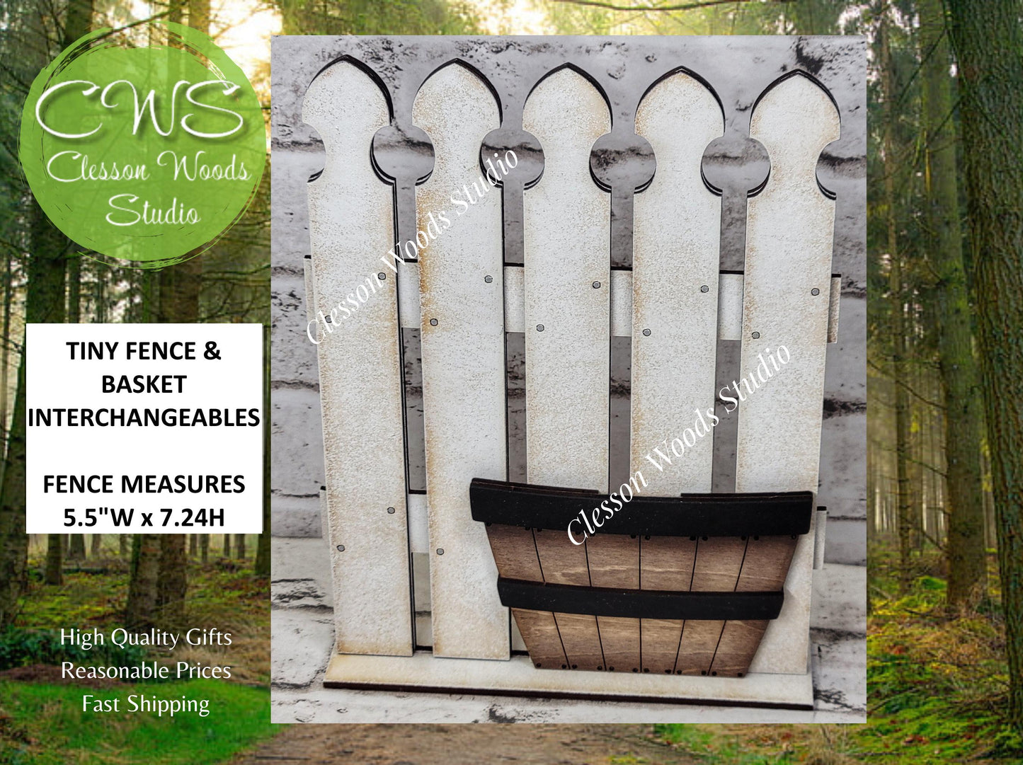 Tiny Fence Only - Rustic White & Apple Basket