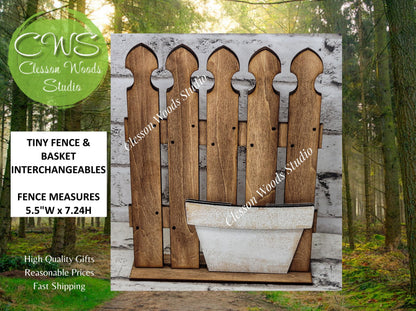 Tiny Fence Only - Stained With Rustic White Flower Pot