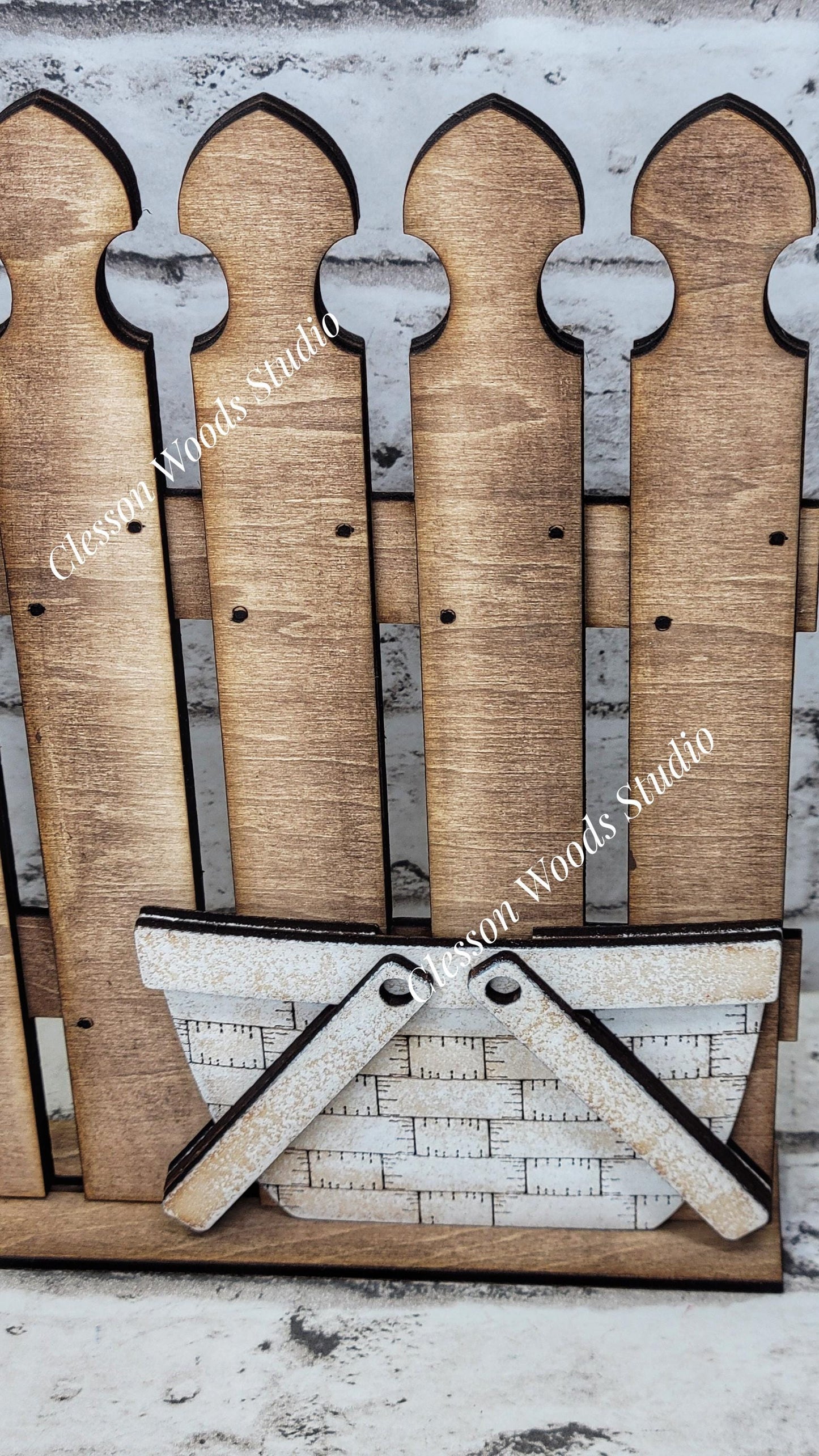 Tiny Fence Only - Stained With Rustic White Basket